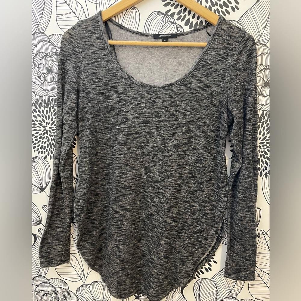 Ambiance Scoop Neck Long Sleeve Top in Charcoal Heather